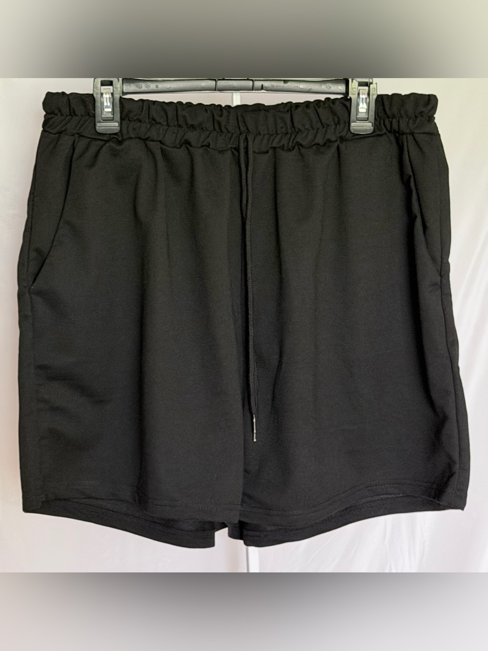 Black Drawstring Athletic Lounge Shorts Pockets 1X Relaxed Fit